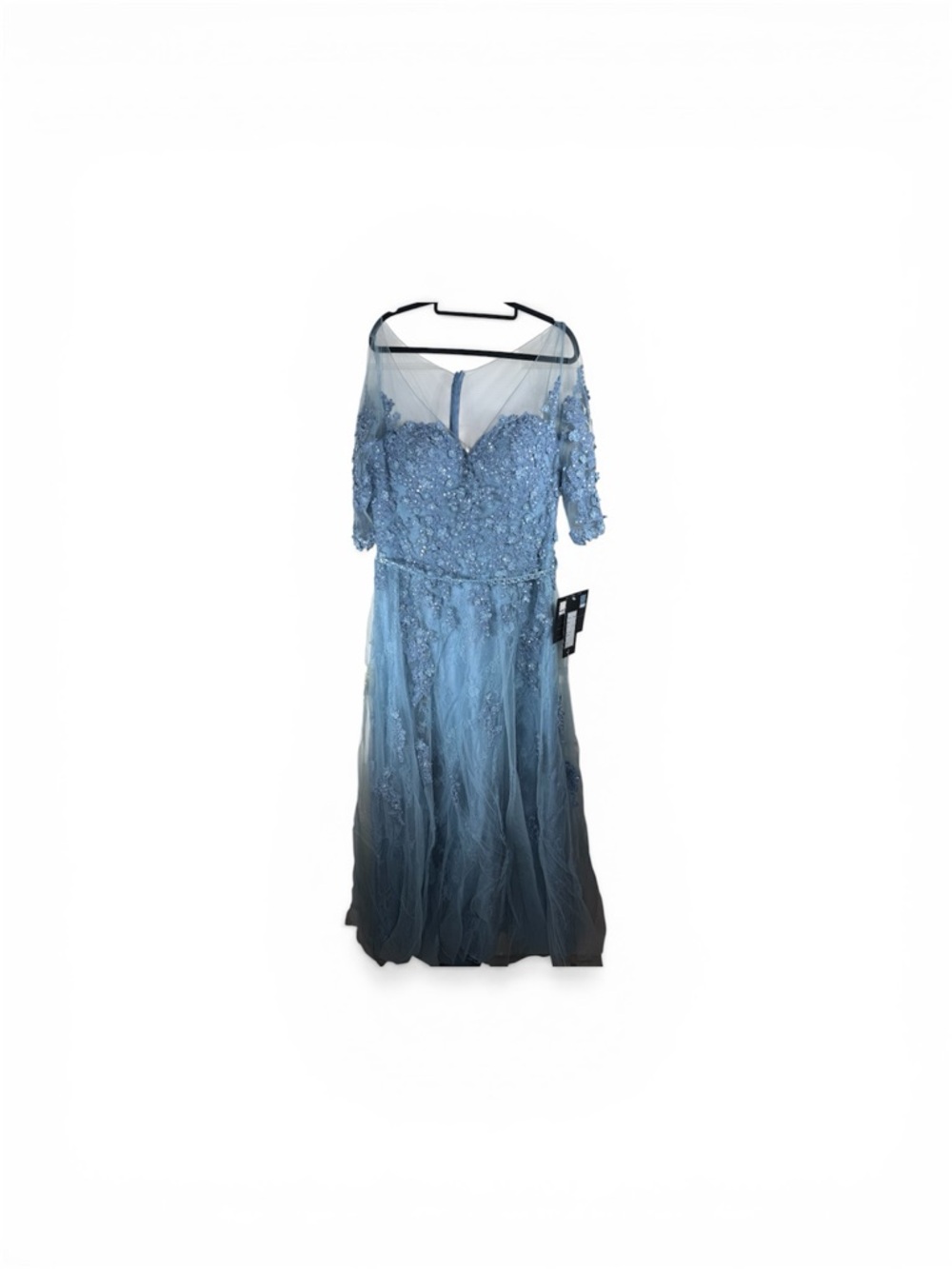 Elegant Light Blue Lace Evening Gown with Sheer Sleeves - Picture 4 of 6